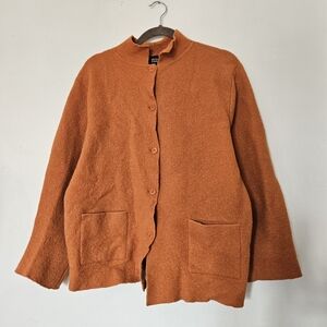 Eileen Fisher Burnt Orange Button-Front Teddy Jacket